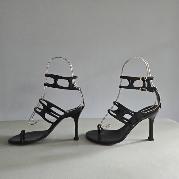 Vintage Giuseppe Zanotti Blac Strappy Sandals • Toe Loop • Iconic Italian Design - Picture 2 of 5